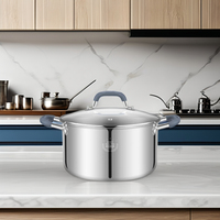 Casserole multifonction en acier inoxydable avec couvercle en verre 20/22/24 cm, marmite à soupe en acier inoxydable avec poignée en silicone