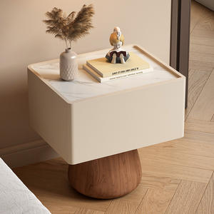 Mesita de noche minimalista moderna con almacenamiento, superficie de madera, mesa auxiliar para dormitorio infantil - Product Image 3