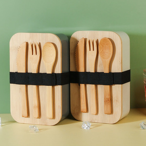 Bamboo Cutlery <b>Set</b> Reusable Wooden Knife Fork Spoon Portable Outdoor <b>Lunch</b> Box Student Tableware 800-1000ml - Product Image 1