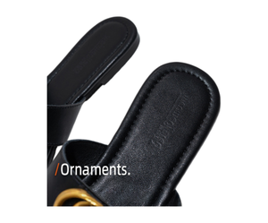 Black Genuine Leather T-Strap <b>Sandals</b> With Gold Buckle Open <b>Toe</b> Summer Fashion Flat Shoes - Product Image 3
