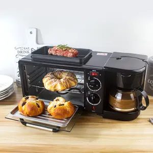 Harga pabrik dengan roti bakar, panci kopi Oven Multi fungsi mesin pembuat sarapan/3 dalam 1 elektrik OEM tahan lama 1050