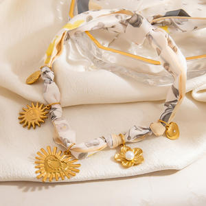 Silk Scarf <b>Necklace</b> With Heart And Sun Pendant 18K Gold Plated Zinc Alloy Fashion Jewelry For Women Elegant <b>Statement</b> Piece - Product Image 3
