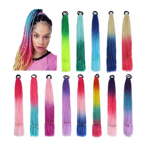 Shinein 24inch Crochet Braid Hairpiece High Temperature Fiber Rainbow Tinsel Hair Braided Ponytail Extension with Glitter