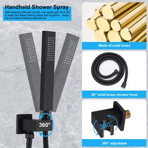 Juego de ducha termostática de techo cuadrado ennegrecido, sistema de baño en la pared, mezclador oculto de lluvia, accesorios de grifos de mano - Product Image 5