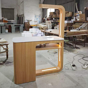 Table de manucure en bois massif avec éclairage LED, grand rangement, table de beauté professionnelle, ensemble de meubles de manucure de luxe - Product Image 6