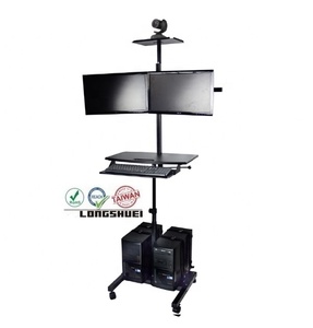 Carro de TV y monitor Longshuei de altura ajustable con construcción metálica y movilidad de 4 ruedas para un movimiento fácil y estable - Product Image 2