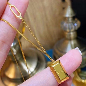 Collar de acero inoxidable con barra de oro pequeña y rica al instante, colgante de ladrillo de oro pequeño para mujer, Cubo de <span class=keywords><strong>Chocolate</strong></span> de oro de 18 quilates, regalo exquisito - Product Image 2