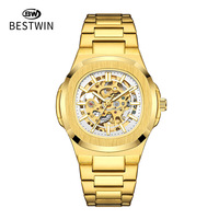 Montre mécanique automatique pour homme, cadran squelette ajouré, bracelet en acier inoxydable multicolore, montre-bracelet de luxe étanche pour affaires
