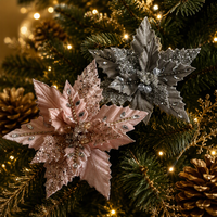 Guirlande de fleurs de Poinsettia artificielles en polyester faites à la main pour décoration de Noël, murale, pour intérieur, taille personnalisée, pour fêtes