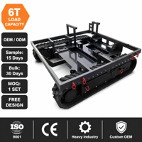 Châssis à chenilles en caoutchouc avec cadre en acier haute traction, capacité de charge 6T, vitesse 4 km/h, entraînement hydraulique.