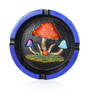 批发蓝色圆形树脂烟灰缸可爱设计蘑菇图案烟灰缸支持定制包装吸烟烟灰缸