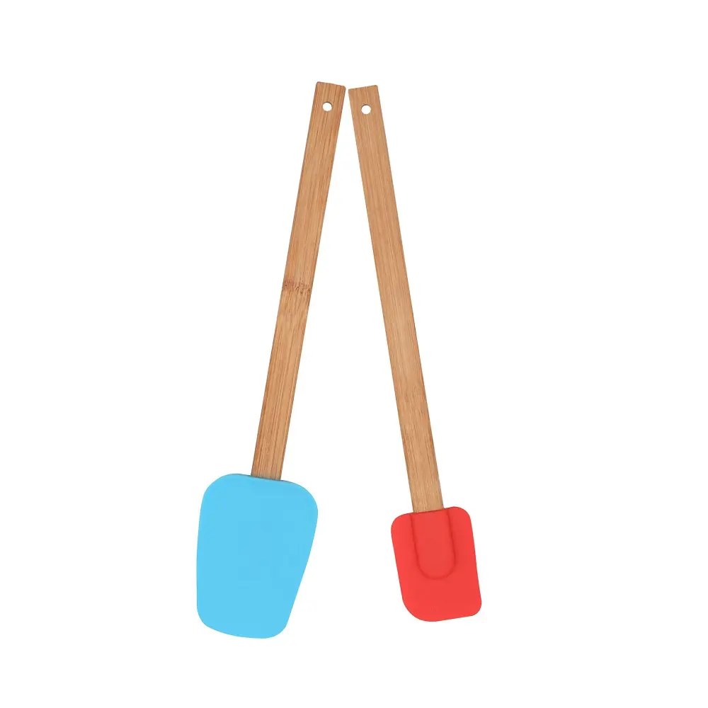 Nouveaux accessoires de cuisine conçus Turner Spatule Cuillère Ensemble Bleu Rouge Silicone Bambou Ustensile