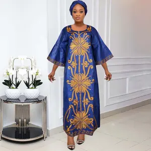 H&D Custom semi-process traditional dress African bazin loose embroidered dress