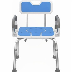Chaise de douche pour personnes âgées et handicapées, siège de salle de bain réglable en alliage d'aluminium bleu avec dossier et accoudoirs - Product Image 1