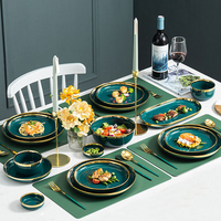 Ensemble de Vaisselle en Céramique Assiettes de Luxe Vertes Bol à Salade et Soupe pour Restaurant et Hôtel