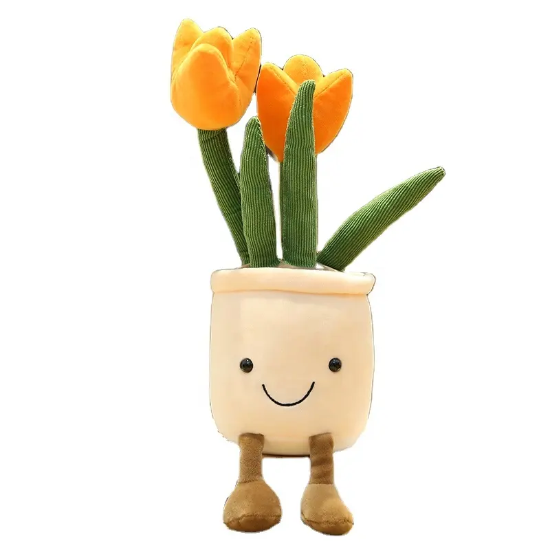 35cm Plush Lifelike Simulation Creative Green Potted Plant Tulip Flowers Soft Plush Toys Doll
