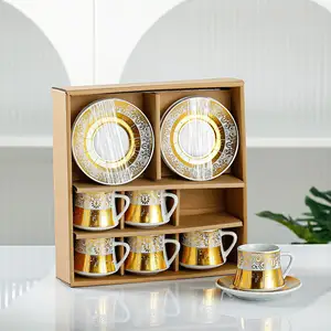 Ensemble tasse à café et soucoupe en céramique européenne, 6 tasses, 6 assiettes, boîte cadeau