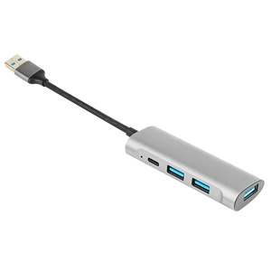 Xinqiyi <b>USB</b> 3.0 Hub 4 Port Aluminum Alloy Dock with <b>USB</b>-<b>C</b> Power Supply - Product Image 3