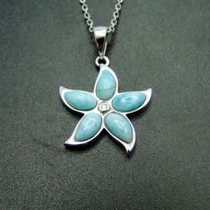 Vente en gros de bijoux en argent 925, pierre précieuse naturelle en larimar bleu, pendentif étoile de mer, collier - Product Image 2
