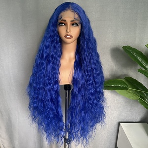 X-TRESS <span class=keywords><strong>blu</strong></span> 34 pollici lunghi senza capelli sintetici parte trasparente in pizzo svizzero davanti parrucche ondulate 13x4 parrucche frontali con onde d'acqua - Product Image 3