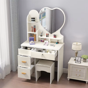 Table de maquillage en verre avec miroir LED et tiroirs pour chambre à coucher - Product Image 1