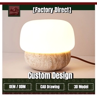 Table d'appoint de salon GOLDKING en travertin beige, lampe à bol arrondi, abat-jour en verre givré, lumière chaude, fabrication OEM ODM directe d'usine