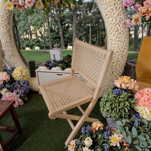 เก้าอี้พับเชือกถักมือ โครงไม้บีชแข็งแรง สำหรับใช้งานกลางแจ้ง สวน แคมป์ปิ้ง คาเฟ่ สไตล์โบโฮ - Product Image 4