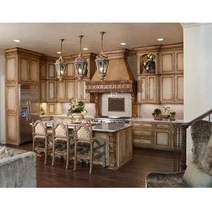 Conjunto de armario de cocina de estilo barroco italiano, diseño de cocina personalizado, armario de cocina de madera con Isla de encimera de cuarzo Artificial - Product Image 6