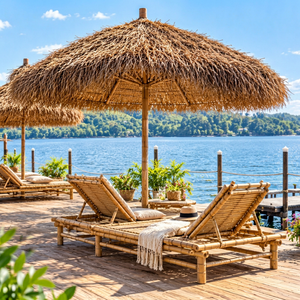 Se détendre au bord de la piscine ou de la plage |   Chaise longue en bambou, lit de soleil, lit de repos extérieur |   Conception personnalisée - Product Image 1