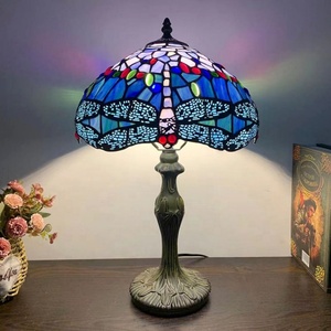 LongHuiJing Antique Tiffany Style Table Lamp Handmade Stained Glass Lampshade Desk <b>Lights</b> With Zinc Alloy Base - Product Image 1