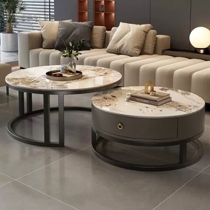 <span class=keywords><strong>Table</strong></span> <span class=keywords><strong>basse</strong></span> <span class=keywords><strong>gigogne</strong></span> minimaliste moderne en acier inoxydable doré avec dessus en <span class=keywords><strong>céramique</strong></span> Ensembles de rangement de haute qualité léger pour le salon - Product Image 4