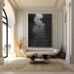 Arte Mural Wabi Sabi, Pintura Texturizada 3D Negra, Arte Mural de Yeso Negro, Pintura Abstracta Negra, Arte Mural Negro, Cuadros Negros - Product Image 2