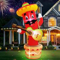 Cactus gonflable lumineux avec guitare, décoration de jardin extérieure, cactus gonflable géant pour fête
