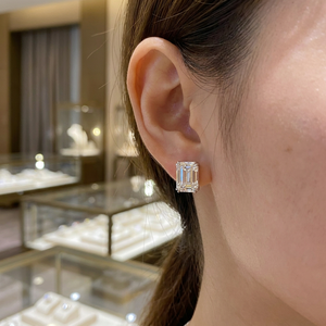 Luxury Emerald Cut Lab Grown Diamond <b>Stud</b> Earrings Custom 18K White Gold CVD Synthetic Diamond <b>Stud</b> Earrings - Product Image 2