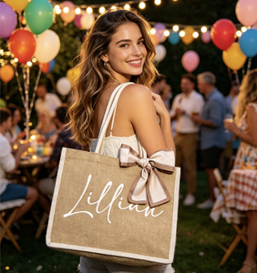 Sac Fourre-Tout Réutilisable Naturel Personnalisé Organique Naturel Pliable <span class=keywords><strong>Dessin</strong></span> Toile Plage Shopping avec Matériel de Jute - Product Image 2