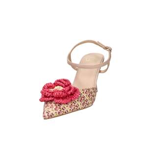 Escarpins Donna Slingback Beige Fuchsia Talon 7,5 cm Taille 39 Détail Fleur Tressée - Product Image 5