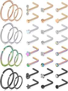 Lotus Wholesale Best Seller 20g Anneaux de nez, clous de nez, piercing en forme de L en acier chirurgical inoxydable, bijoux de piercing pour le nez - Product Image 3
