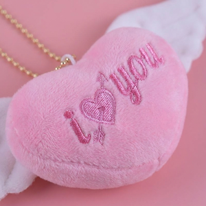 Porte-clés en peluche en forme de cœur avec ailes, rose et bleu, design amour, pour téléphone ou sac, unisexe, vente en gros OEM/ODM - Product Image 1