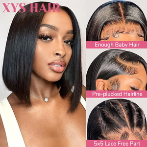 Peluca personalizada BoBo de cabello humano con encaje frontal Lugos Hairline, peluca recta 180% de densidad 5*5, peluca corta sin pegamento Frontal de encaje transparente - Product Image 4