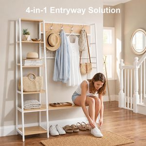 SENYU Modern Freestanding <b>Coat</b> Rack With 5 Shelves And 6 Hooks <b>For</b> Entryway <b>Storage</b> And Organization - Product Image 2