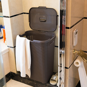 Durable Wicker Rattan Hamper Storage Dirty Cloths Bathroom Laundry Basket With lid