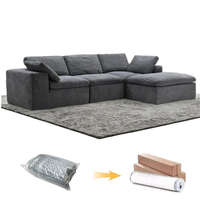 Canapé modulaire en mousse haute densité, compressé sous vide dans une boîte, sectionnel en tissu sans cadre pour appartement, non assemblé
