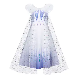 Hot-Selling Kerst Kids Jurk Lovertjes Mesh Mantel Elsa Queen Kroning Jurk Carnaval Meisjes Cosplay Prinses Kostuum