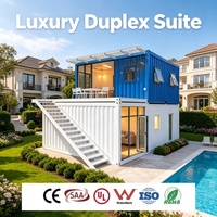 Villa modulaire à deux étages en conteneurs avec salle de fitness et balcon, verrière pleine hauteur à rupture de pont thermique, électricité conforme aux codes locaux