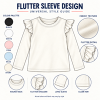 Op maat gemaakte meisjes shirts met vlindermouwen, lange mouwen, basislaag, kinder- en peuter shirts met ronde hals, OEM ODM groothandel leverancier