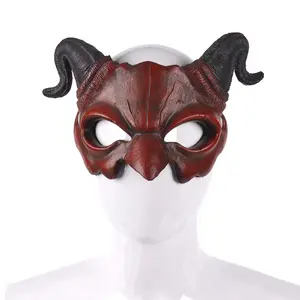 Hell Demon Mask With Black Horms Mask Scary Halloween Fancy Dress For Halloween Carnival Costume Party Realistic Masks
