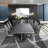 Table à manger carrée en verre double blanc argenté 8 places, style italien, luxe moderne, pour la maison, l'hôtel, le restaurant