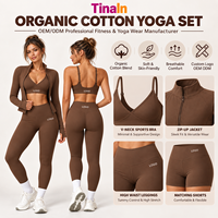Ensemble de yoga 2 pièces pour femme, veste zippée à manches longues et soutien-gorge de sport, en coton biologique GOTS, anti-transpiration, fabrication directe usine OEM