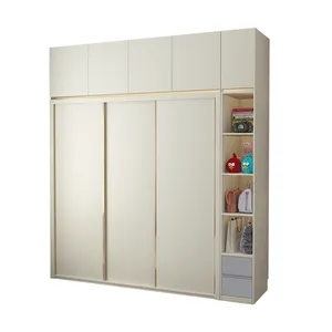 White sliding door wardrobe Modern simple sliding door light luxury style wardrobe Nordic family bedroom sliding door cabinet