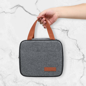 Square Lunch Bag Insulated Portable Foldable Large Capacity For Daily Use Gray Navy Blue - Product Image 2